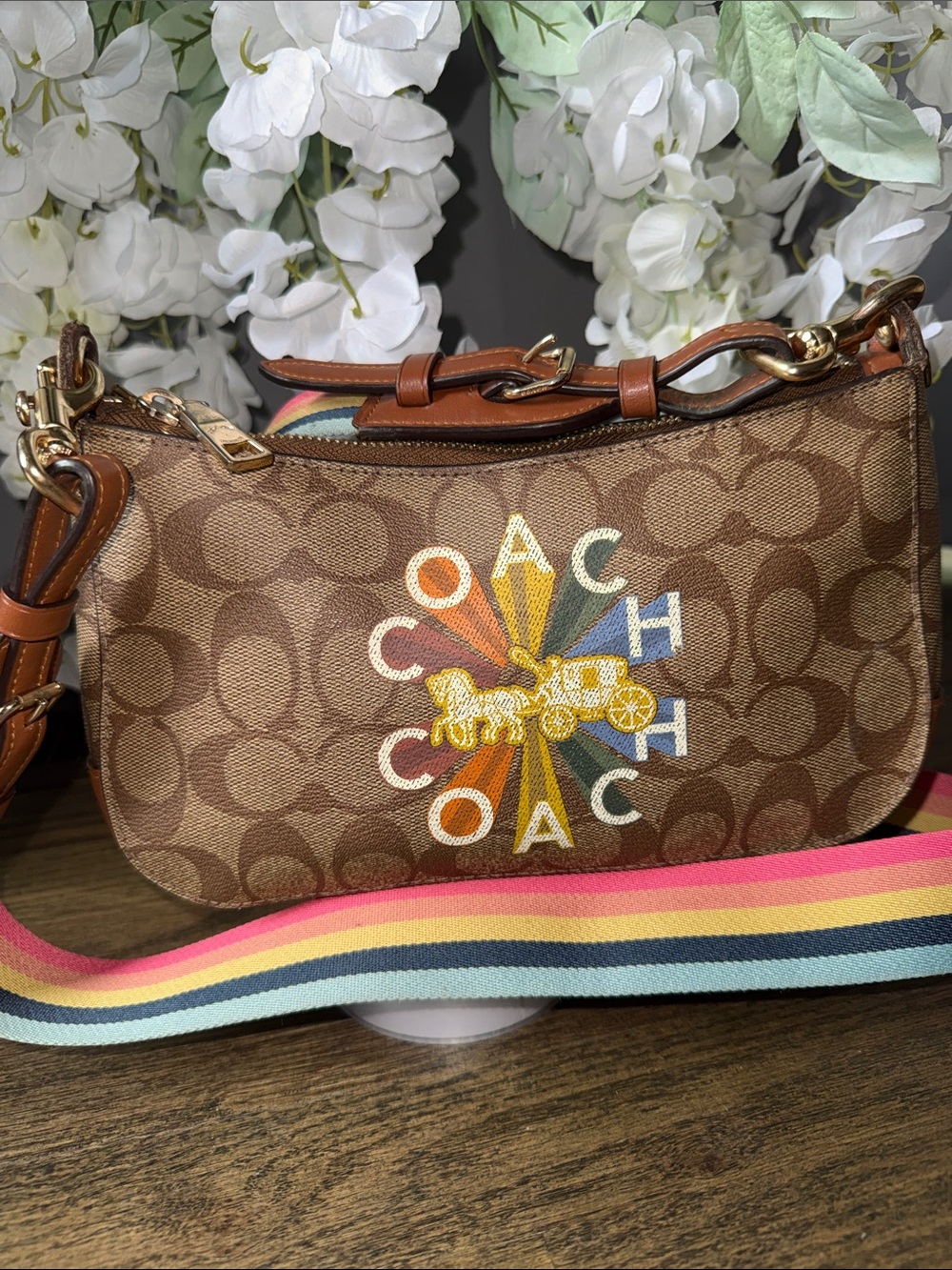 COACH C6817 Jes Baguette In Signature Canvas With Coach Radial Rainbow Khaki